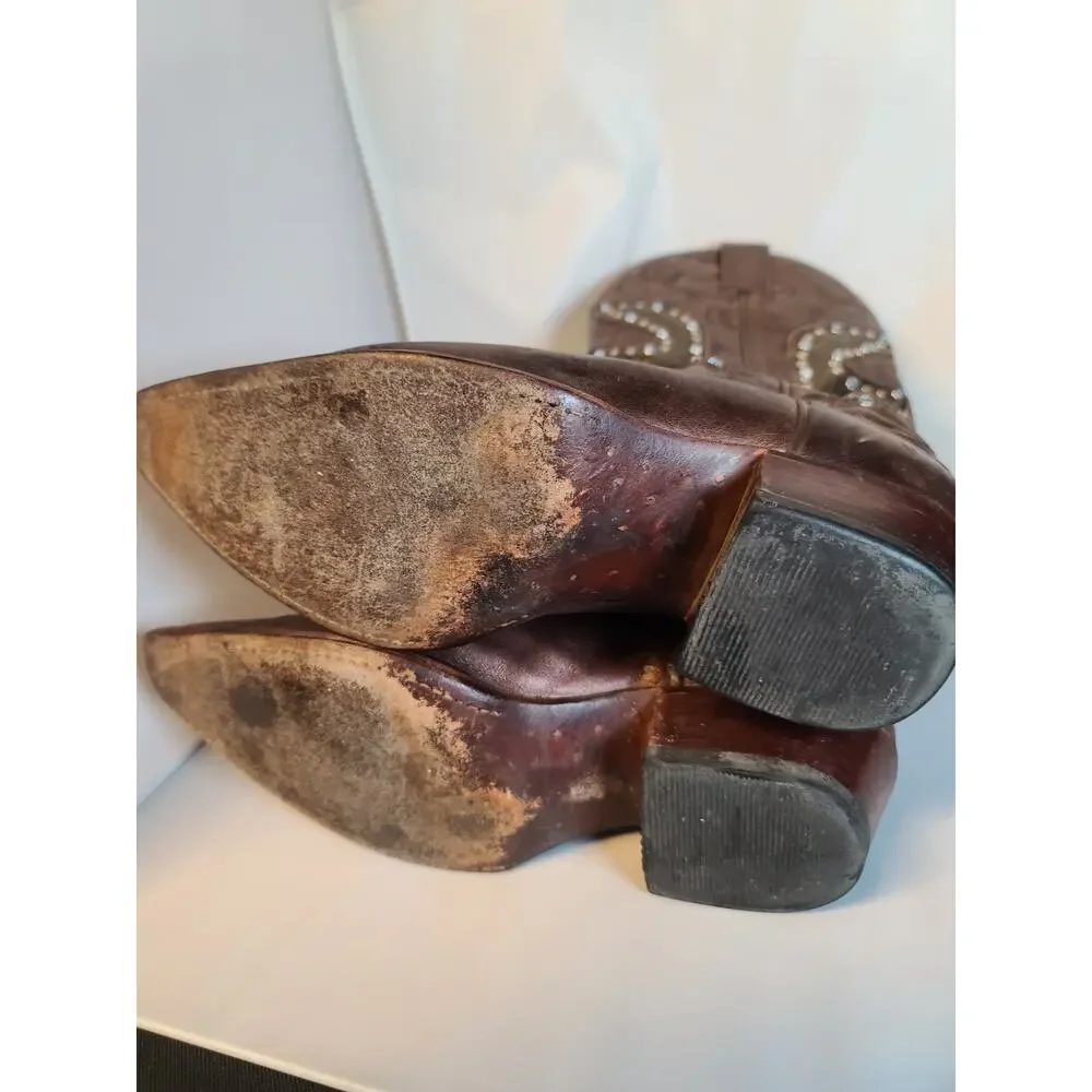 Frye Daisy Duke Boots Womens 8M Brown Leather Studded Western Cowboy Cowgirl